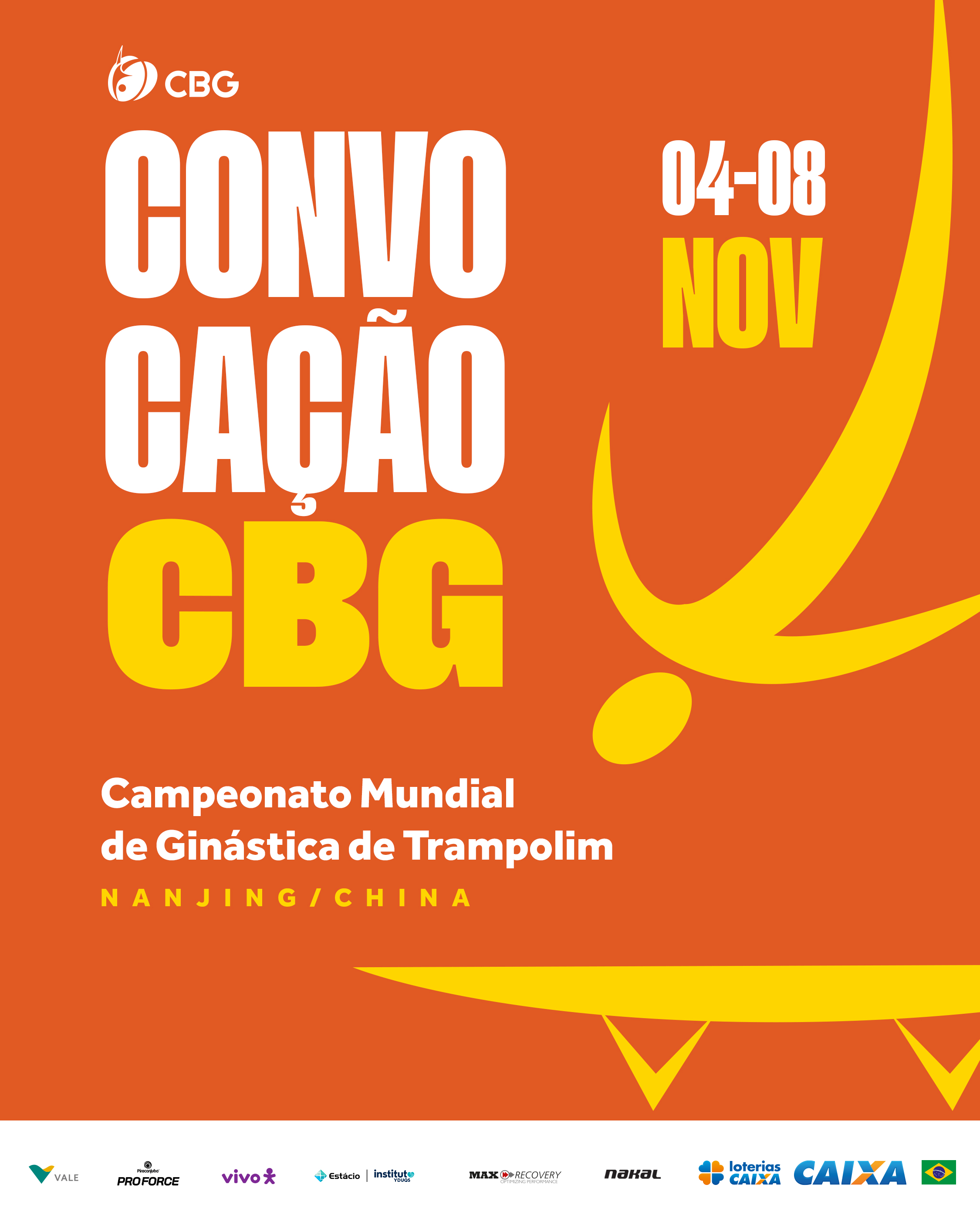 CBG convoca Seleção Brasileira de Ginástica de Trampolim para o Campeonato Mundial na China